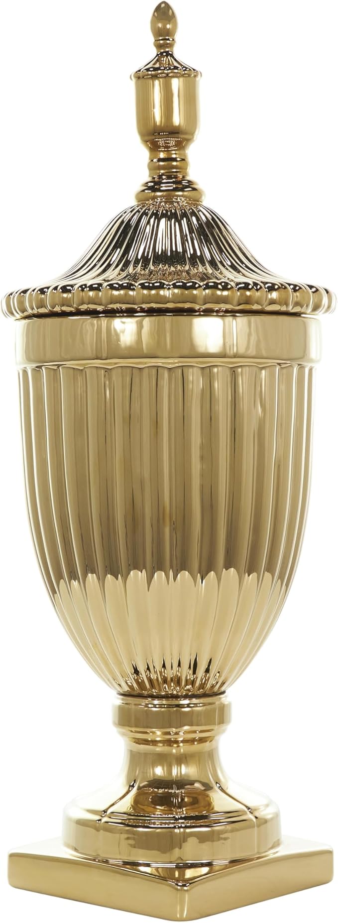 Deco 79 Ceramic Living Room Decorative Jars Tall Decorative Container with Grooves, Jar with Lid 12" x 12" x 32", Gold