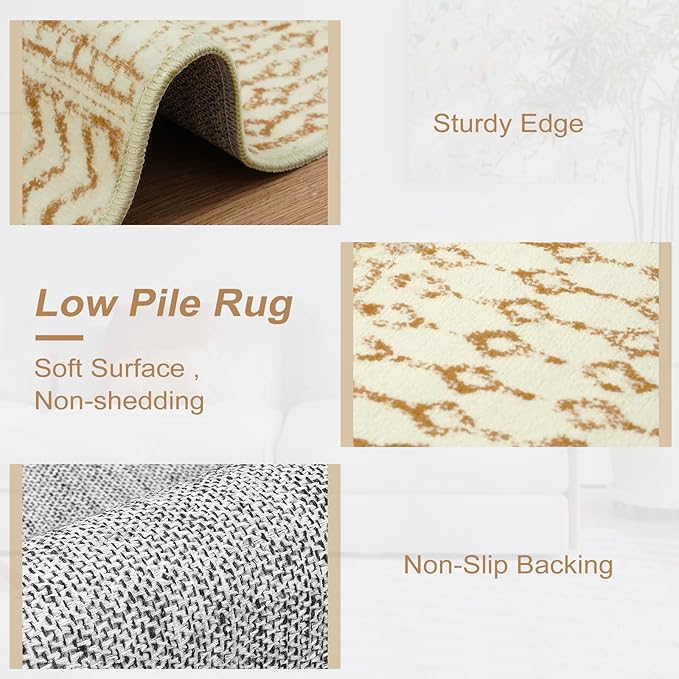 Moroccan Area Rug 3x5, Washable Non Slip Indoor Front Door Rug, Soft Non-Shedding Neutral Rug Carpet for Bedroom Kitchen Nursery Living Room Office Decor