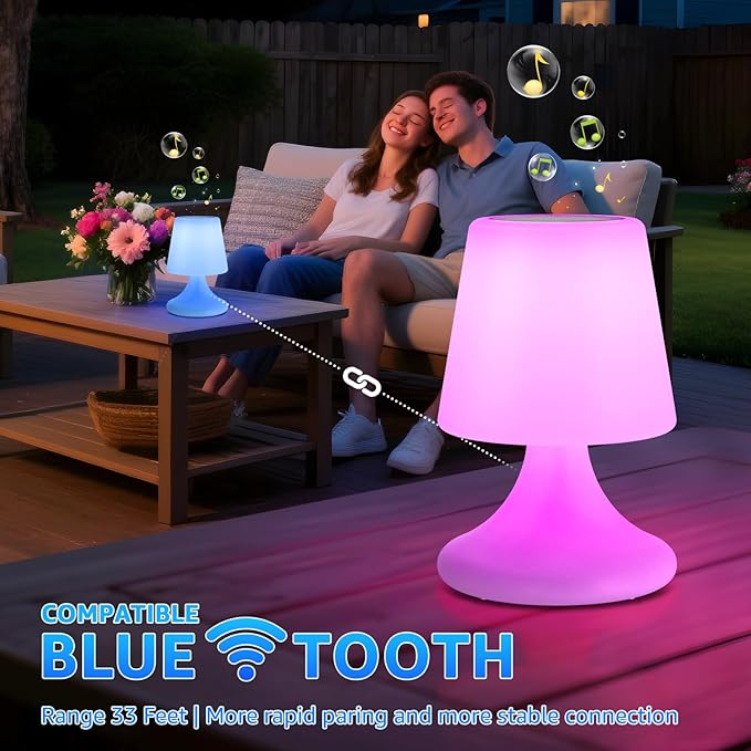 uuffoo 2 Pack Shower Lamp Cordless LED Table Lamp with Speaker Patio Outdoor Speaker with Lights RGB IP44 for Patio Pool Party Balcony Bathroom (Waterproof, Rechargeable)