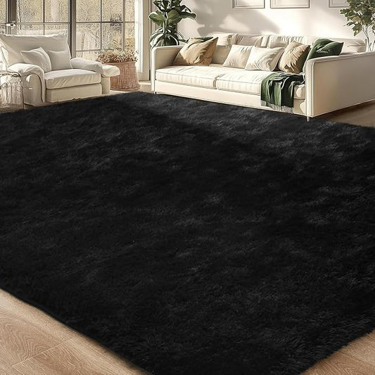 Merelax Soft Modern Indoor Large Shaggy Rug for Livingroom Bedroom Decor Aesthetic, Non-Slip Plush Dorm Kids Room Rug Fluffy Area Rugs Comfy Nursery Kids Plat Mat Accent Floor Carpet 6x9 Feet, Black