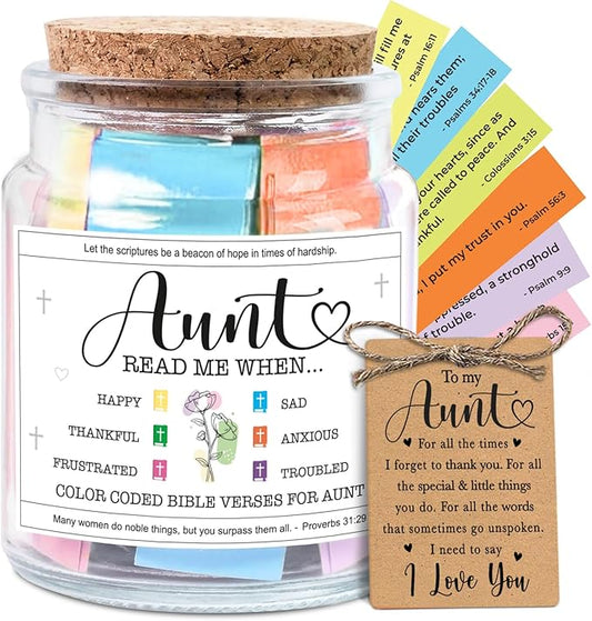 NewEleven Christmas Gifts For Aunt - Aunt Birthday Gifts From Niece, Newphew, Kids - Auntie Gift Ideas, Christian Gift For Aunt, Auntie - Bible Verse Jar