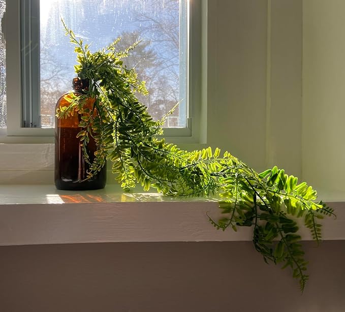 Artificial Boston Hanging Plants, Fake Ferns Ivy Plastic Plant Vine Faux Leaves UV Resistant Vines Greenery for Indoor Outdoor Bathroom Decor Office Garden Party Wedding DIY Decoration 4 Pack