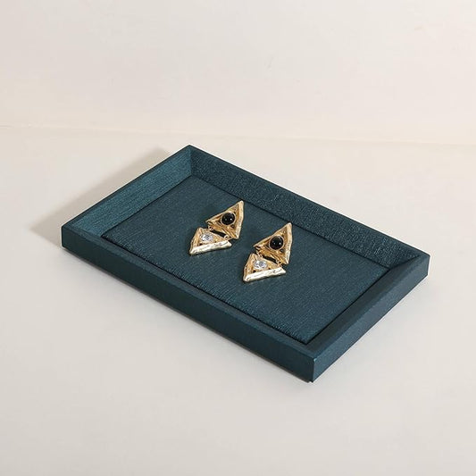GemeShou Gemehou faux PU leather Jewelry Viewing Tray, Stackable Jewelry Plate, Rectangle Jewelry showcase, Empty Jewelry tray for Necklace Bracelet Ring Earring Watch (Green-Small, 9.1 x 5.9 in)