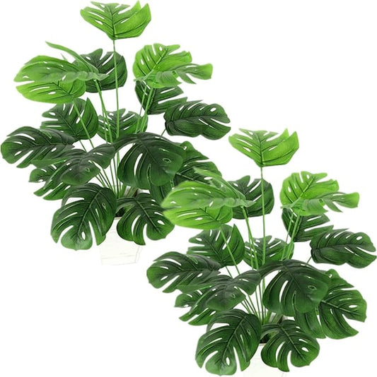 Artificial Shrubs Plant, CATTREE Fake Tropical Palm 2 Pack Taro Leaves Faux Greenery Bushes Realistic Monstera Farmhouse Plants for Home Kitchen Garden Bathroom Bedroom Decor Outdoor Indoor Decoration