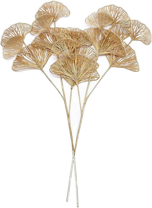 PASYOU Artificial Plants for Christmas Decor, Golden Plastic Grass Fake Shrubs Apricot Leaves Indoor Outdoor Home Garden Party Hotel Verandah Wedding Event Faux DIY Decoration - 26.8 Inch Gold 2 Pack