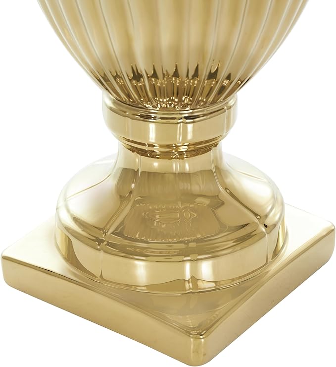 Deco 79 Ceramic Living Room Decorative Jars Tall Decorative Container with Grooves, Jar with Lid 12" x 12" x 32", Gold