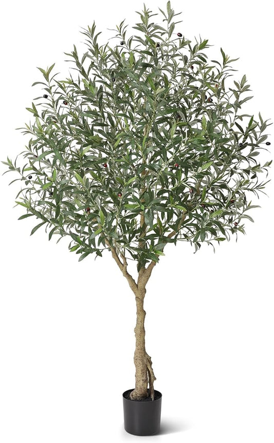 LOMANTO Olive Trees Artificial Indoor,7ft Tall Fake Plant in Pot,Fake Olive Tree with Large Olive Branches and Realistic Silk Leaves,Faux Trees for Home Office Decor,Living Room, Bedroom Decor