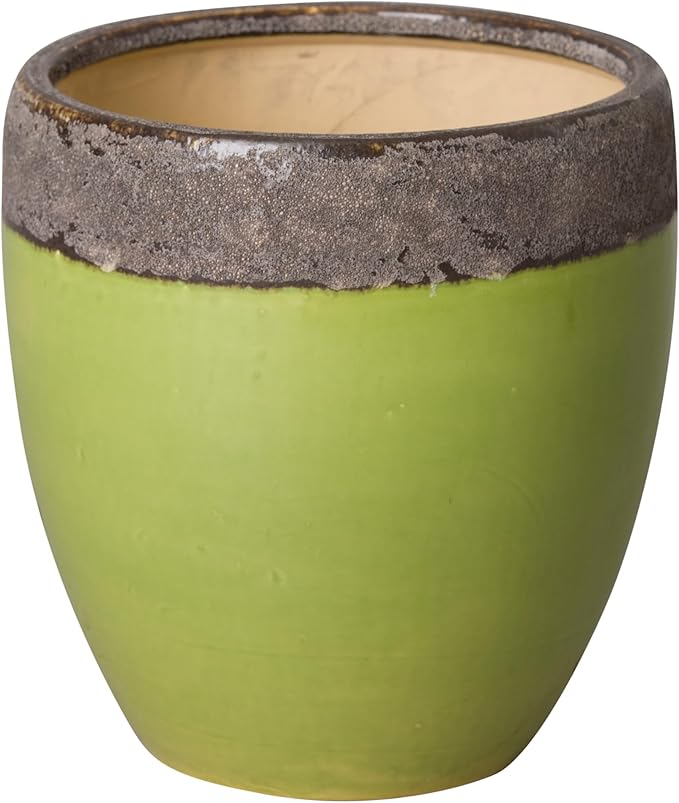 Emissary Home and Garden 11in. L x 11in. H Reef/Lime Stoneware Round Planter with High-fire Treatment (Set of 1)