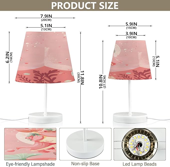 ALAZA Mermaid Coral Reef Decor Bedside Table Lamp with USB Port 3 Color Temperatures LED Desk Lamp for Bedroom Office M