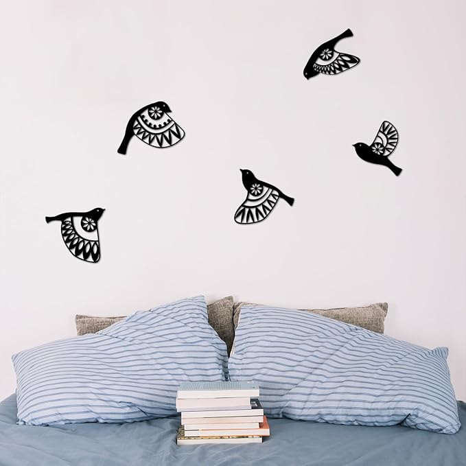 Metal Bird Wall Art for Bathroom - Farmhouse Rustic Flying Birds Wall Decor Arts - Folk Scandinavian Great Gift Home Decor for Indoor Outdoor Yard (Black）
