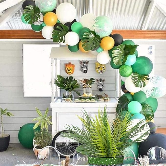 PASYOU Artificial Palm Tree, Plastic Plants Greenery Fake Tropical Shrubs Faux Big Leaves for Home Indoor Outdoor Garden DIY Basket Planter Filler Wedding Party Decoration UV Resistant - 2 Pack