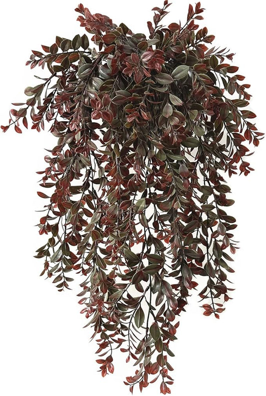 Artificial Hanging Ivy, Fake Reddish Brown Leaves Vines Plastic Plants Greenery UV Resistant Plant for Indoor Outdoor Garden Office Bathroom Decor Wedding Party Baskets DIY Decoration Red 2 Pack