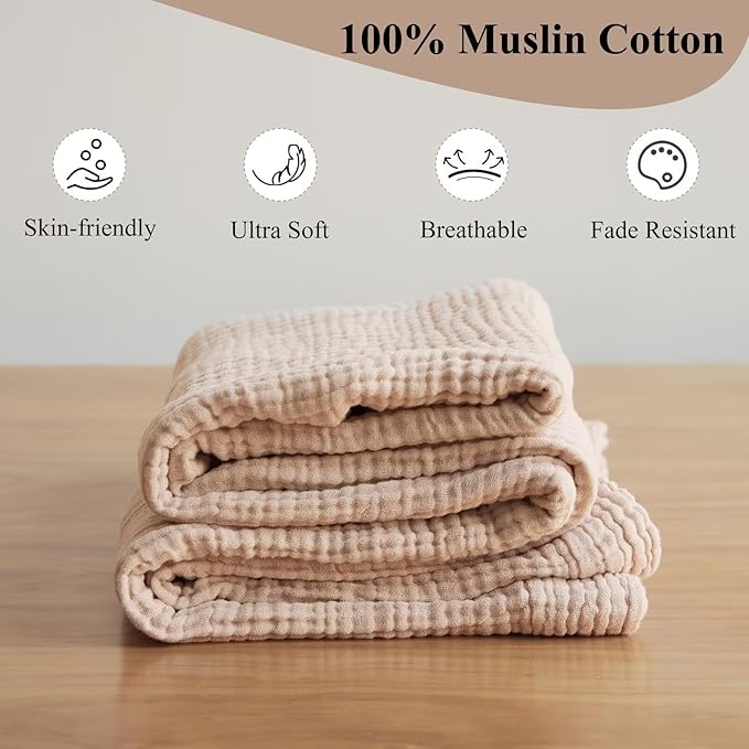 Pink 100% Cotton Throw Blanket 4-Layer Muslin for Couch Bed Living Room Bedroom Lightweight Breathable Airy Blanket for All Season Comfy Gauze Reversible Large Fall Blankets Gifts for Women