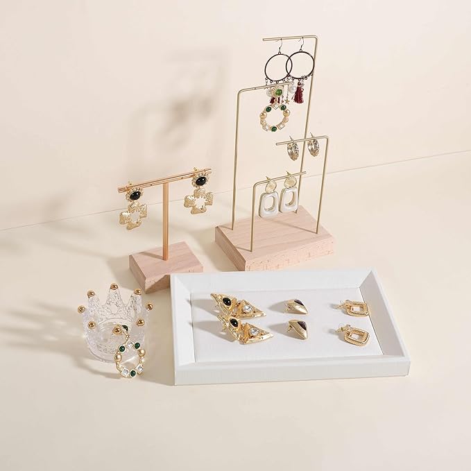 Gemehou Faux PU Leather Jewelry Viewing Tray, Stackable Jewelry Plate, Rectangle Jewelry Showcase, Empty Jewelry Tray for Necklace Bracelet Ring Earring Watch (White-Small, 9.1 x 5.9 in)