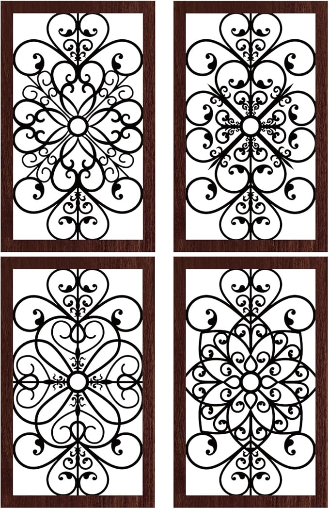 4 Pieces Thicken Rustic Wall Decor Modern Farmhouse Wooden Hollow Carved Design Wall Art for Living Room Bedroom Hallway Decor Office Kitchen Wall Decoration (Traditional Style)
