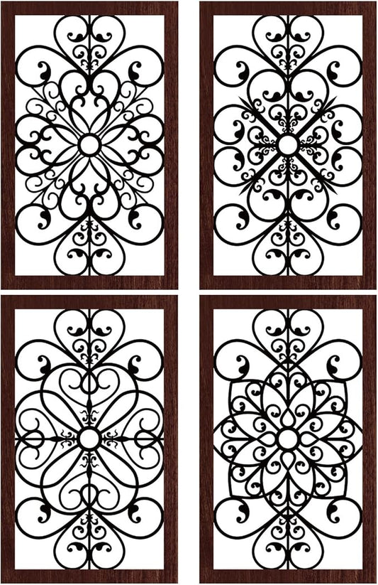 4 Pieces Thicken Rustic Wall Decor Modern Farmhouse Wooden Hollow Carved Design Wall Art for Living Room Bedroom Hallway Decor Office Kitchen Wall Decoration (Traditional Style)