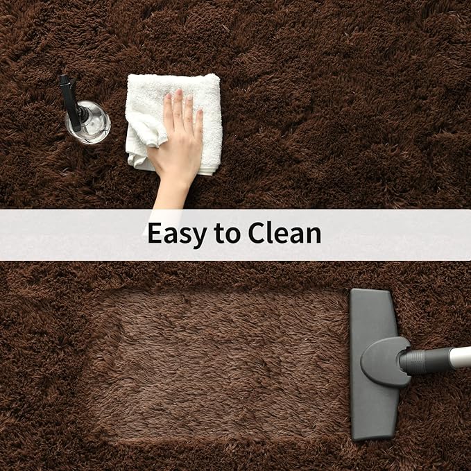 Merelax Modern Soft Fluffy Large Shaggy Rug for Bedroom Livingroom Dorm Kids Room Indoor Home Decorative, Non-Slip Plush Furry Fur Area Rugs Comfy Nursery Accent Floor Carpet 4'x6' Brown