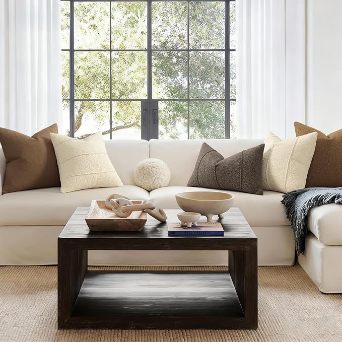 YCOLL Textured Boucle Throw Pillow Covers 18x18 Pack of 2 - Soft Neutral Striped Cushion Covers, Cozy Accent Decorative Pillow Covers for Couch, Sofa, Bed, Living Room (Cream)