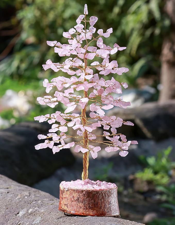 "Rose quartz Healing Crystal Tree Bonsai, Desk Decor for Women Pink Room & Office Decor Spiritual Gift Meditation Crystals for Home room decor cute house warming gifts for women Mom Birthday - 10"""