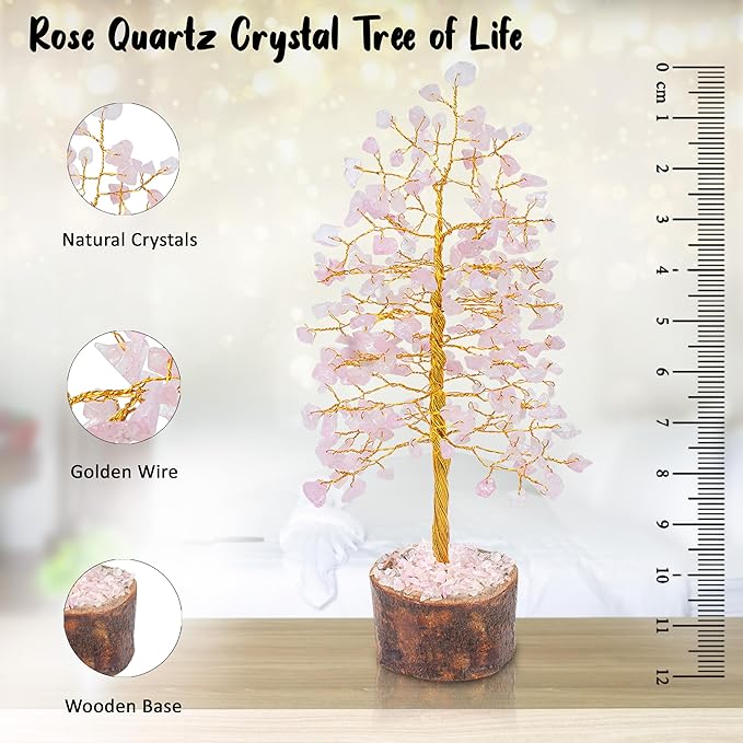 "Rose quartz Healing Crystal Tree Bonsai, Desk Decor for Women Pink Room & Office Decor Spiritual Gift Meditation Crystals for Home room decor cute house warming gifts for women Mom Birthday - 10"""