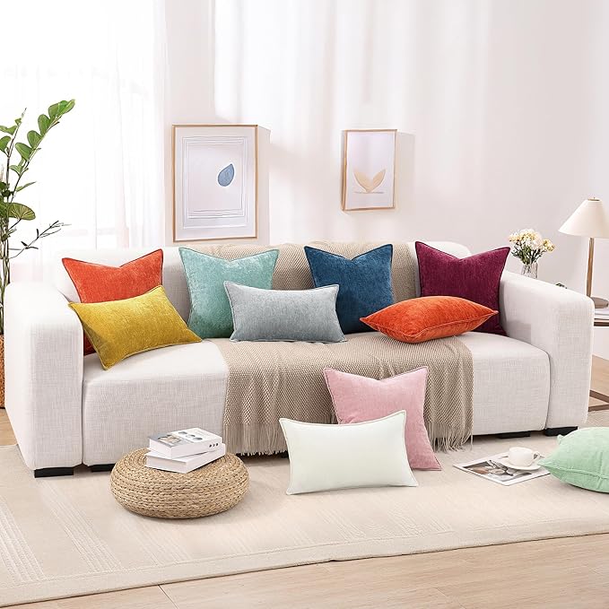 decorUhome Christmas Couch Throw Pillow Covers 24x24 Set of 2, Decorative Soft Euro Velvet Neutral Chenille Pillow Covers with Elegant Design for Sofa Bed Living Room Home Decor, Blush Pink