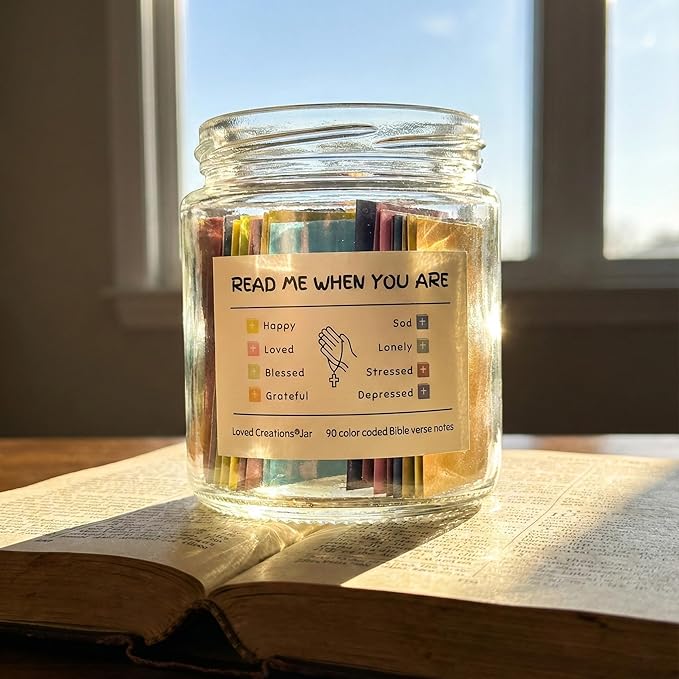 Loved Creations Initial V Read Me When Bible Verses Jar, Mood-booster Jar Christian Gifts for Women, Prayer Bible Verse Accessories, Scripture Study Supplies for Teens Christmas Gifts