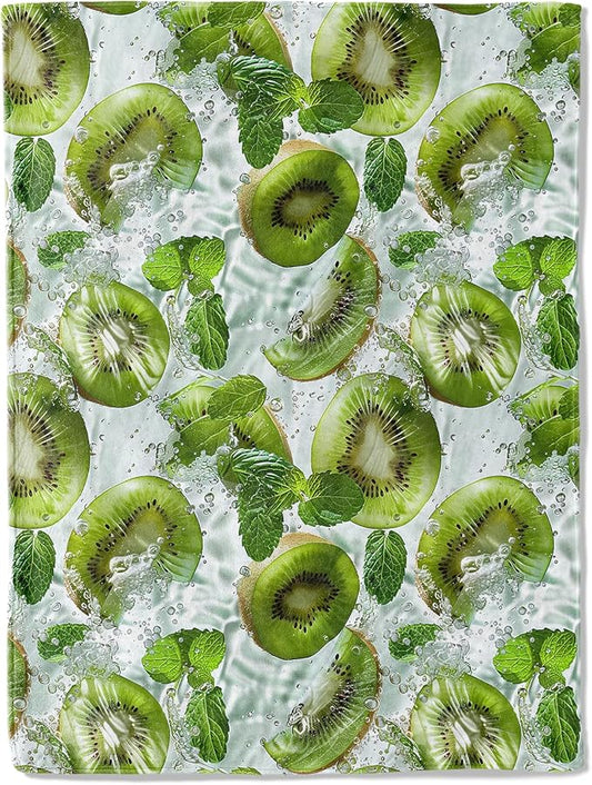 Refreshing Kiwi Mint Throw Blanket 50x60 in, Green Kiwi Mint Leaves Blankets for Couch Bedroom Living Room Indoor Decor, Lightweight Soft Cozy Bedding Birthday Gift for Kids Boys Adults
