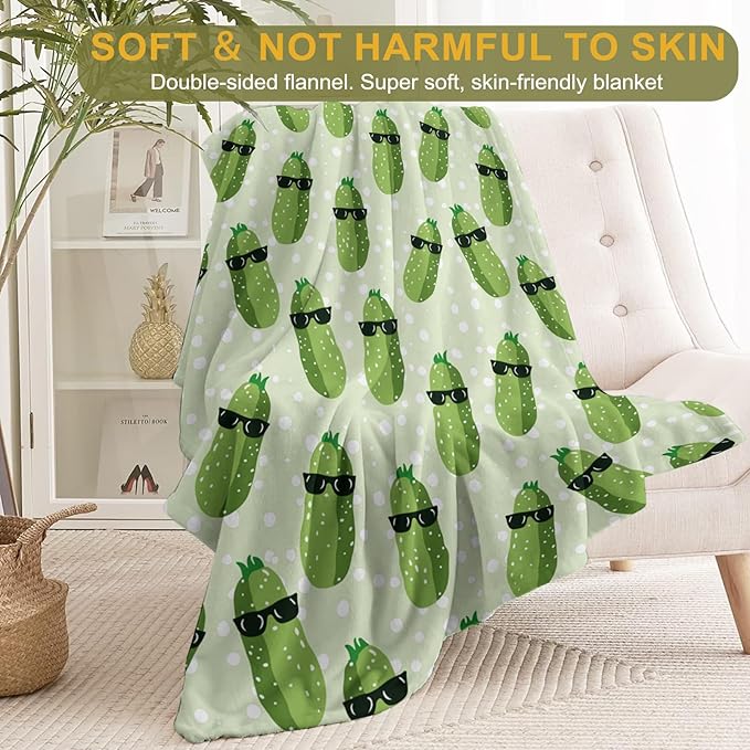 Cool Cucumber Throw Blanket 60x80 in, Funny Sunglasses Cucumbers Blankets for Couch Bedroom Living Room Indoor Decor, Lightweight Soft Cozy Bedding Birthday Gift for Kids Boys Adults