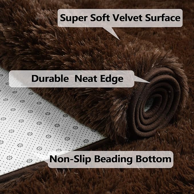 Merelax Modern Soft Fluffy Large Shaggy Rug for Bedroom Livingroom Dorm Kids Room Indoor Home Decorative, Non-Slip Plush Furry Fur Area Rugs Comfy Nursery Accent Floor Carpet 4'x6' Brown