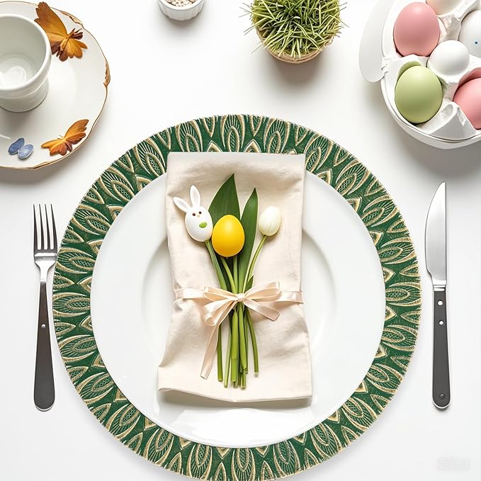 Green Charger Plates, 13 Inch Set of 6 Plastic Peacock Chargers for Dinner Plates,Table Settings, Easter, Thanksgiving, Christmas Party, Family Gathering.