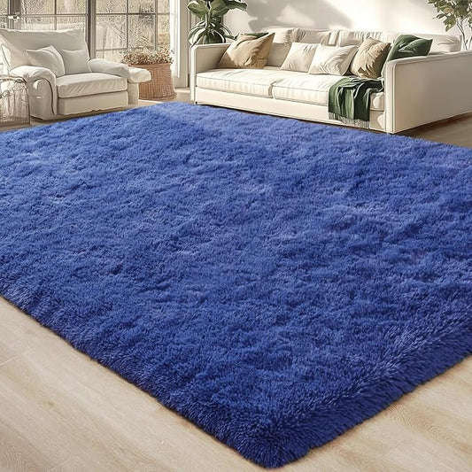 Merelax Modern Soft Fluffy Small Shaggy Rug for Bedroom Livingroom Dorm Kids Room Indoor Home Decorative, Non-Slip Plush Furry Fur Area Rugs Comfy Nursery Accent Floor Carpet 7X10 Feet,Light Navy