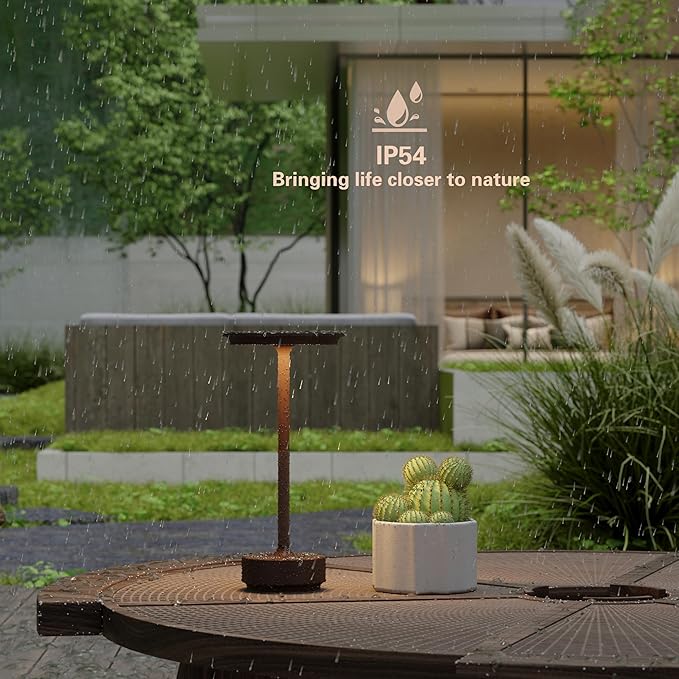 Rechargeable Cordless Table Lamp,LED Battery Operated Portable Table Light with 3 Color Stepless Dimming, Memory Function - IP54 Waterproof for Outdoor, Restaurant, Patio, BBQ(Rust)