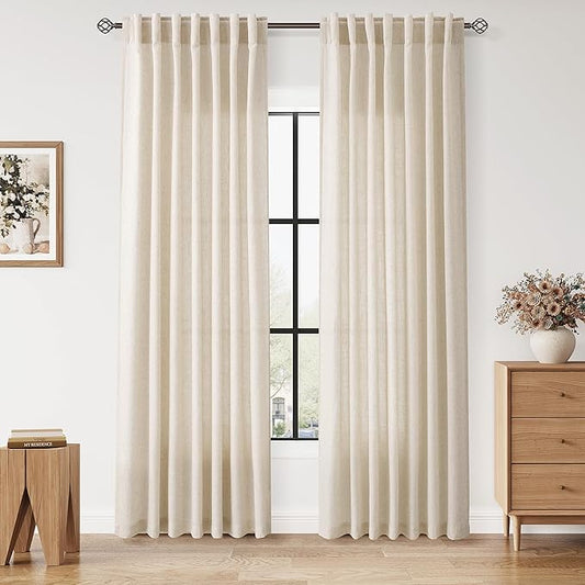 Nanspring Linen Curtains 84 Inch Length 2 Panels Set for Living Room Farmhouse Decor Light Filtering Semi Sheer Curtain Back Tab and Rod Pocket Neutral Luxury Rustic Coastal Drapes for Bedroom 52x84