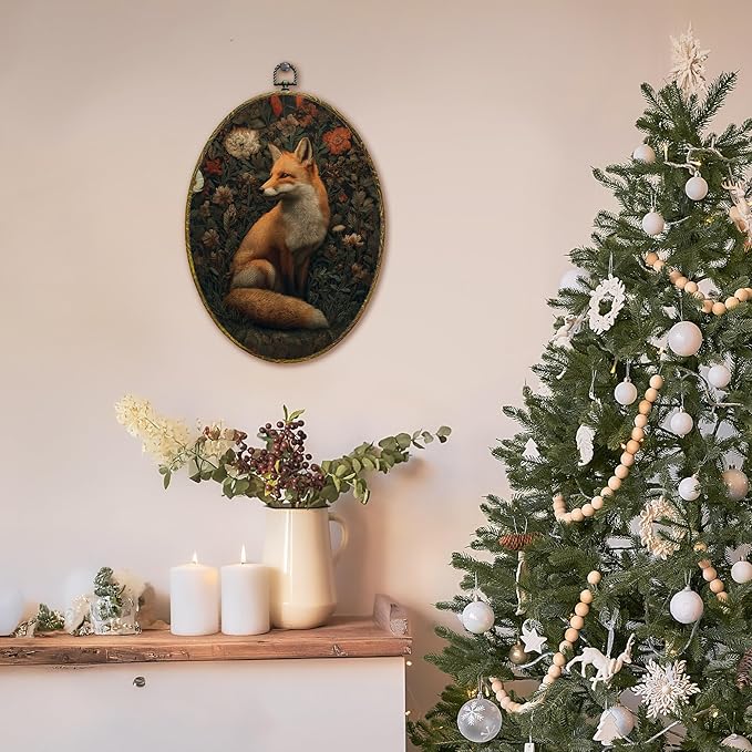 XFCICRLJ Vintage Moody Fox Wall Art Decor, Dark Cottagecore Botanical Fox Oval Canvas Prints Framed, Dark Academia Forest Fox Wall Art Decorations for Home Bedroom Living Room Decor, 11x8.5 Inch