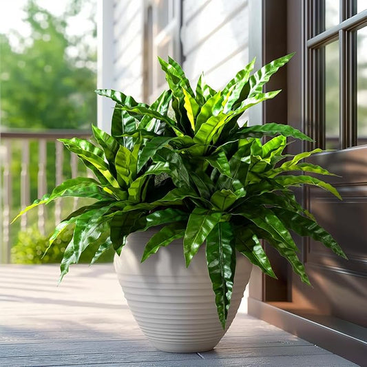 4 Pcs Artificial Greenery Stems Fake Bird Nest Fern Faux Branches Artificial Plants Realistic Fake Dracaena Realistic Plants for Indoor Outdoor Porch Patio Home Office Living Room Decor (Dark Green)