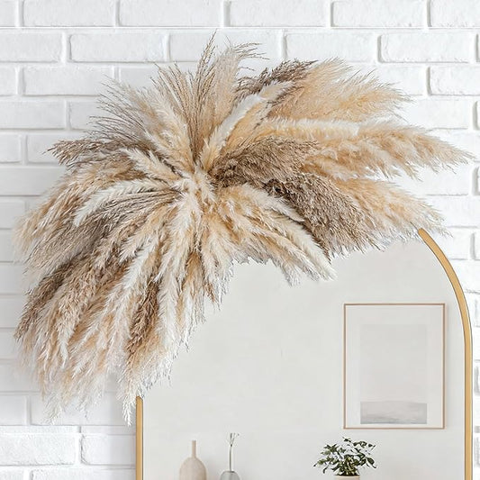 WILD AUTUMN Fluffy Boho Wall decor - DIY pampas grass kits,Decorative pampas cloud,Mirror Decorative,for Entryway Bedroom Living Room Bathroom House Warming Gifts New Home Essential - Need to assemble