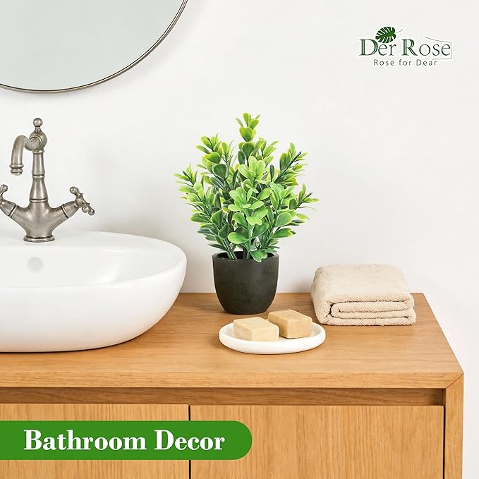Der Rose 4 Pack Mini Artificial Plants Indoor in Pots Mixed Fake Plants Greenery Set for Black Bathroom Decor Shelf Counter Styling Office Desk Farmhouse Room Decor