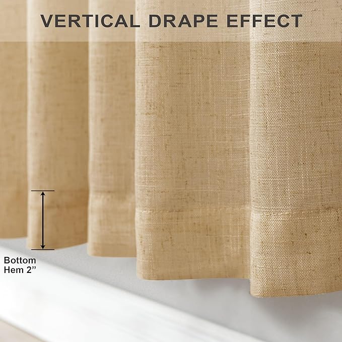 Burlap Color Curtains 63 Inch Length for Bedroom 2 Panel Back Tab Pocket Cotton Canvas Woven Textured Flax Linen Semi Sheer Lightweight Soft Taupe Brown Tan Curtain for Kitchen Cafe Cottage Core Decor