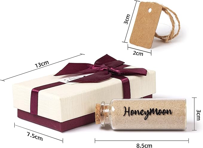 Honeymoon Sand Keepsake Jar, Bridal Shower, Wedding, Engagement, Honeymoon, Travel Gift for Couples, Newlywed, Fiance(Gift Box Includes) - 40ml Cylindrical Shape Glass