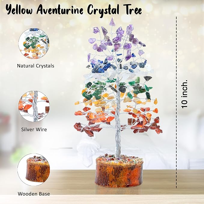 "Seven Chakra Healing Crystals Tree Bonsai Desk Decor for Women Room & Office Decor Spiritual Gift Meditation Crystals Home room decor cute house warming gifts for women Mom Birthday her - 10"""