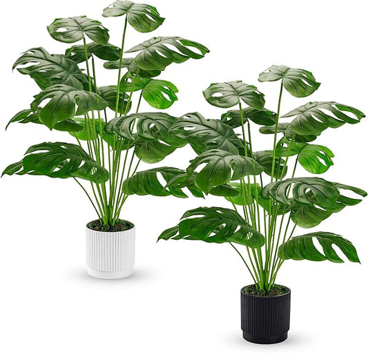 Der Rose 28" 2 Packs Fake Plants Large Artificial Monstera Faux Plants Indoor Tall for Floor Home Office Farmhouse Bedroom Decor