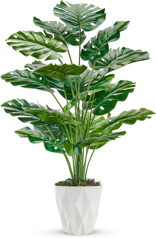 Toopify 28" Fake Plants Large Artificial Monstera Faux Plants Indoor with White Pot for Home Office Living Room Decor