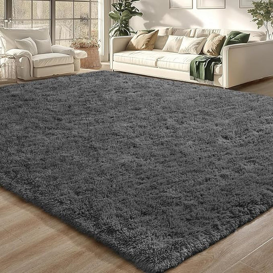 Merelax Soft Modern Indoor Large Shaggy Rug for Livingroom Bedroom Dorm Kids Room Home Decorative, Non-Slip Plush Fluffy Furry Fur Area Rugs Comfy Nursery Accent Floor Carpet 6x9 Feet, Dark Grey