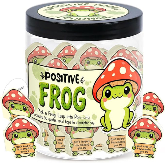 Positive Frog Jar with 60 Affirmation Cards, Emotional Support Gift, Christmas Home Office Frog Decoration, Frog Gifts for Women, Teens, Teachers, Coworkers, Friends, Men