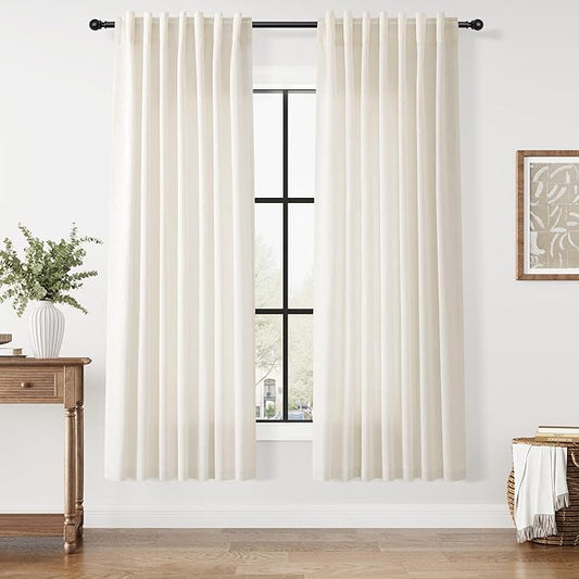 Nanspring Modern Linen Curtains for Living Room 72 Inches Long Light Filtering Semi Sheer Curtain Back Tab Neutral Luxury Modern Farmhouse Decor Linen Blend Drapes for Bedroom 52x72, 2 Panels