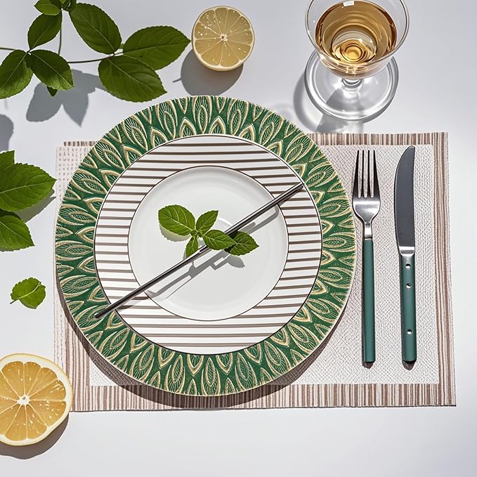Green Charger Plates, 13 Inch Set of 6 Plastic Peacock Chargers for Dinner Plates,Table Settings, Easter, Thanksgiving, Christmas Party, Family Gathering.
