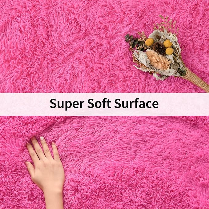 Merelax Soft Modern Indoor Shaggy Rug for Bedroom Livingroom Dorm Kids Room Home Decorative, Non-Slip Plush Fluffy Furry Fur Area Rugs Comfy Nursery Accent Floor Carpet 3x5 Feet, Hot Pink