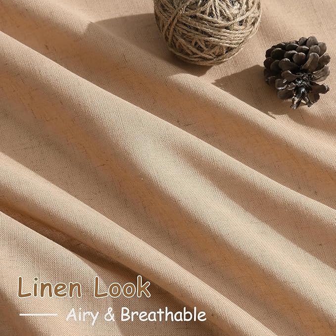 Nanspring Camel Linen Curtains for Living Room 95 Inches Long Back Tab and Rod Pocket Light Filtering Semi Sheer Vintage Rustic Curtain Luxury Boho Decor Drapes for Bedroom Office 52x95, 2 Panels