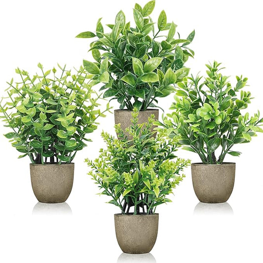 Der Rose 4 Pack Mini Artificial Plants Indoor in Pots Mixed Fake Plants Greenery Set for Bathroom Decor Shelf Counter Styling Office Desk Farmhouse Room Decor