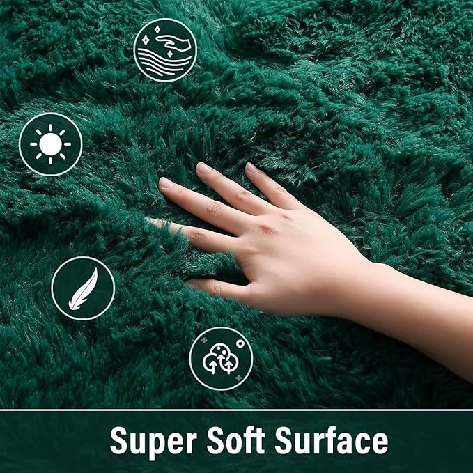Merelax Fluffy Shaggy Area Rug, Deep Green 2x3 Small Rugs for Fireplace Christmas Holiday Decor, Mini Fuzzy Plush Throw Rug, Soft Non-Slip Entryway Rugs Shag Catpet for Livingroom Home Aesthetic